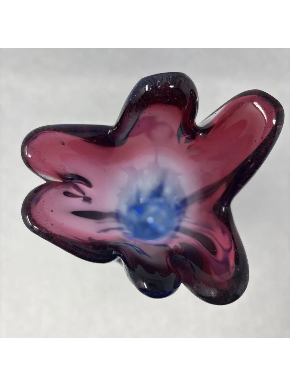 VTG Murano Swung Vase Hand Blown Glass Pink & Blue Sommerso 1960's MCM 11.5